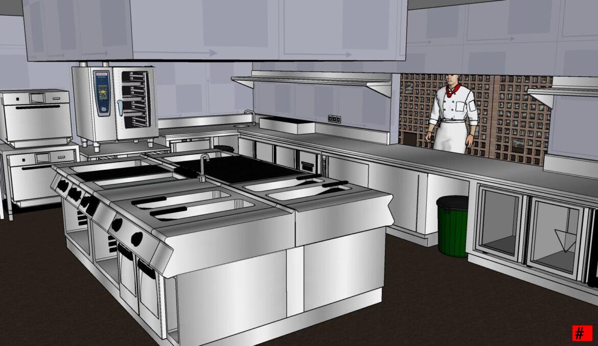 Plano 3D - Cocina central restaurante